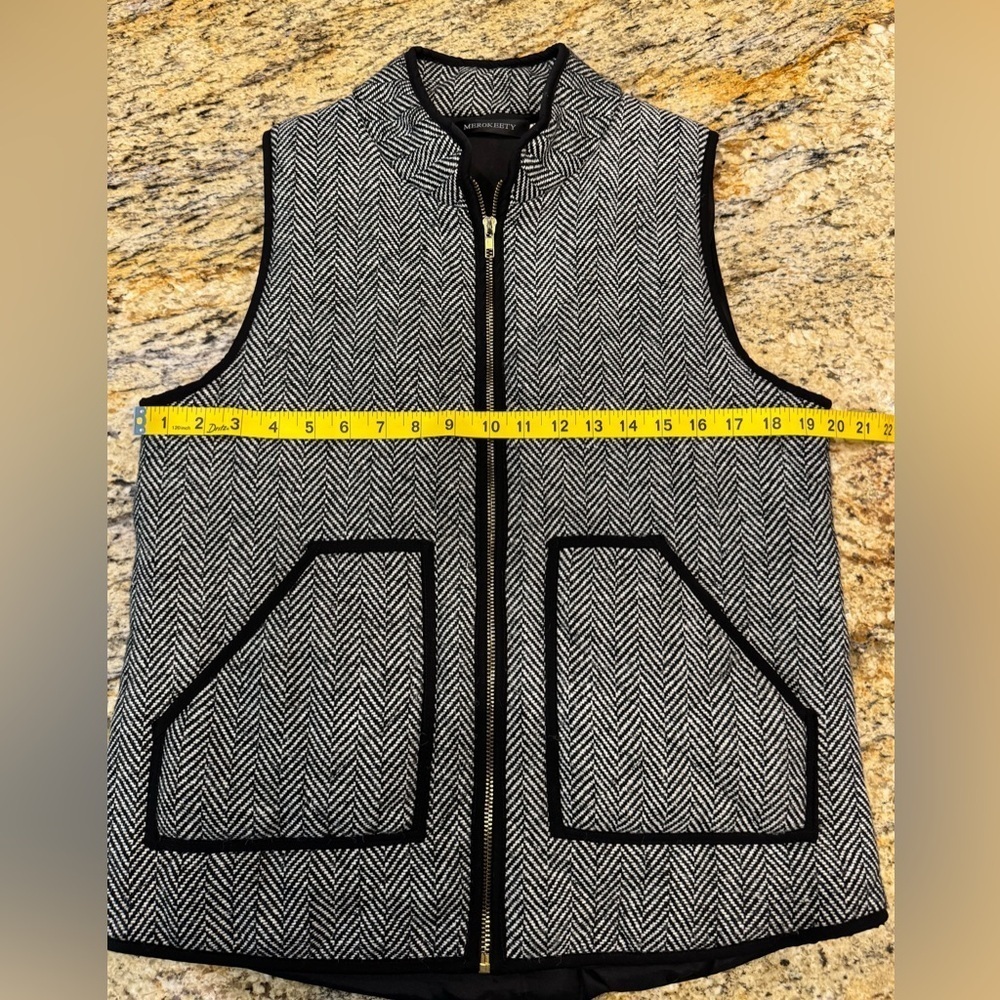 Women's Meerokeety Black White Herringbone Vest Zip Up With Pockets Size Medium - Picture 7 of 8